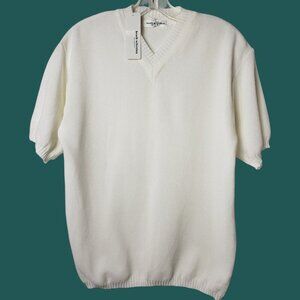 Heath Selection Mens White Short-Sleeve V-Neck Sweater Pullover Knit Large